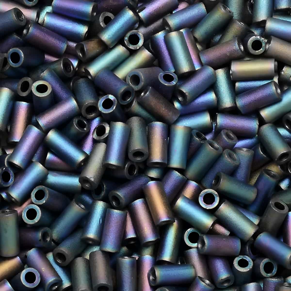 Miyuki Bugle Beads Size #1, 3mm 19.5GM Matte Black AB