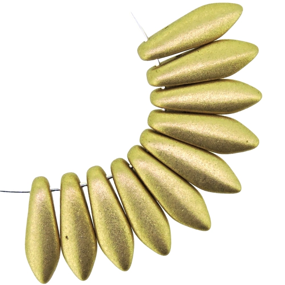 Dagger Beads 2-Hole 5x16mm Pale Gold 25pcs