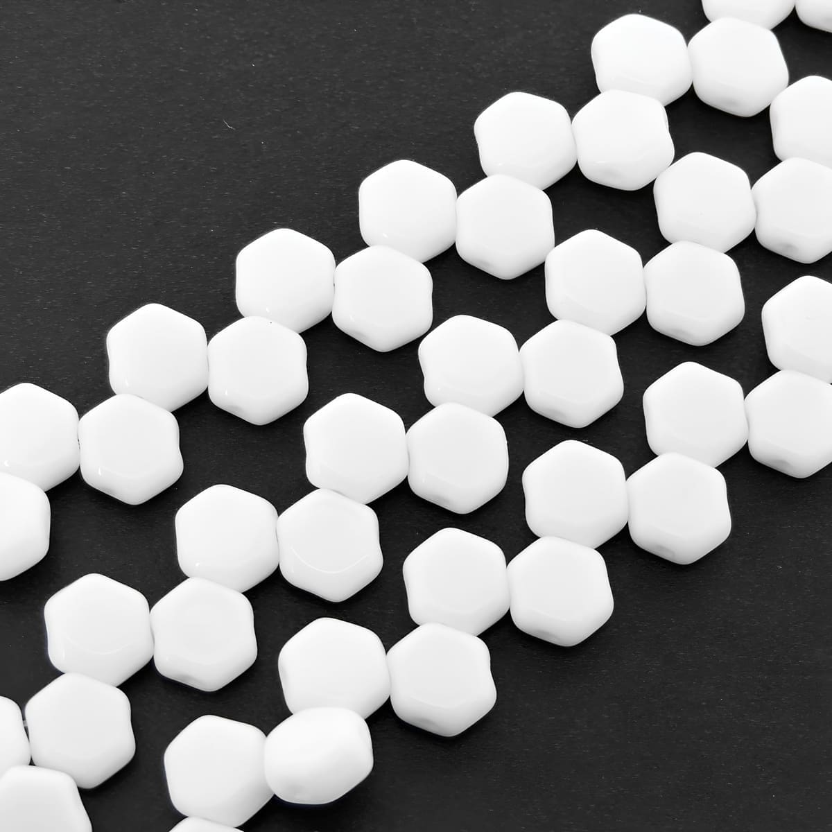 Honeycomb Beads 2-Hole Glass 6mm 30pcs Opaque White