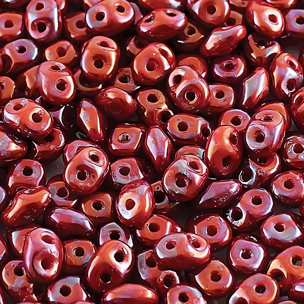 Czech MiniDuo Two-hole Beads 4x2mm Nebula Coral Red 8GM