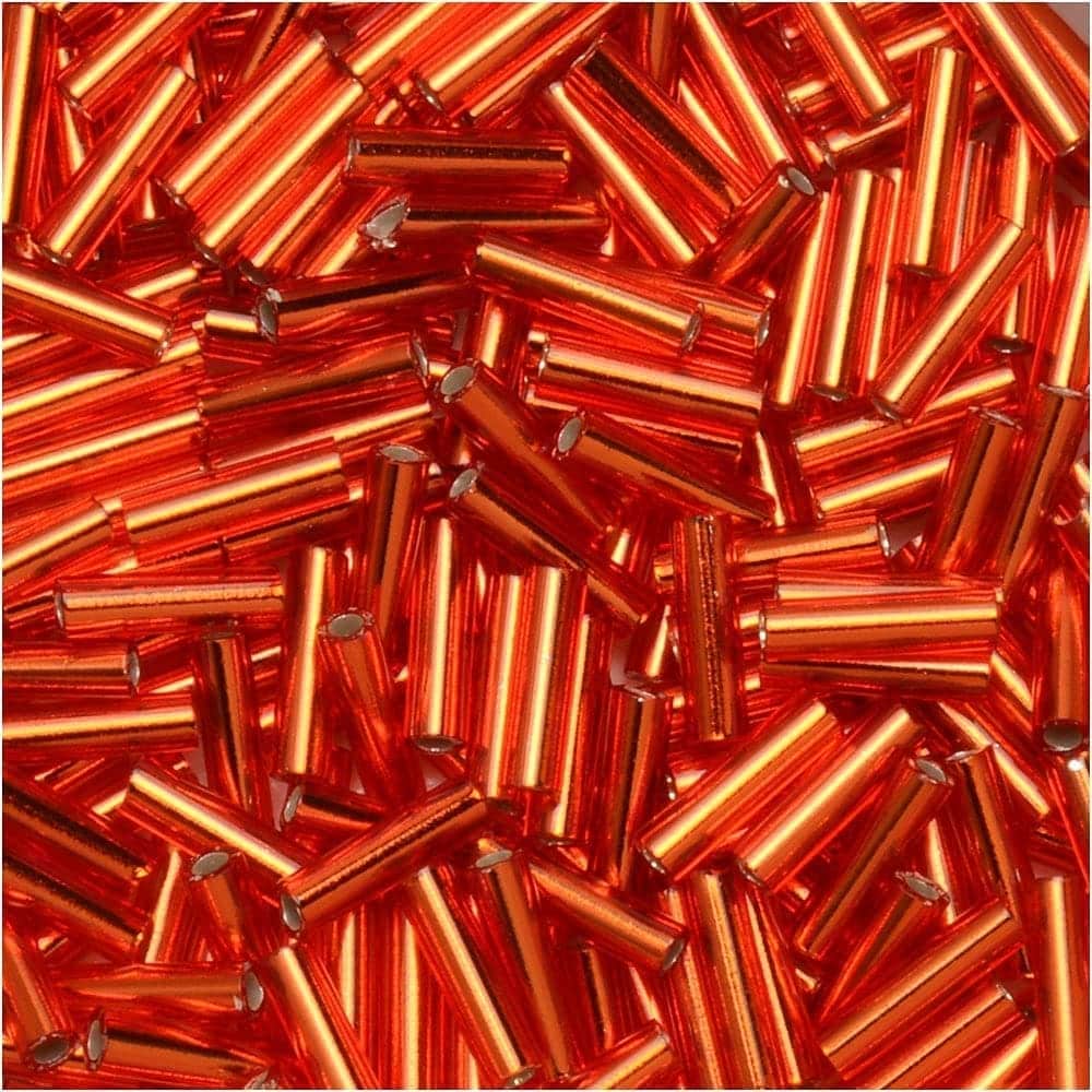Miyuki Bugle Beads Size #2, 6mm, 17GM Silver Lined Red Orange