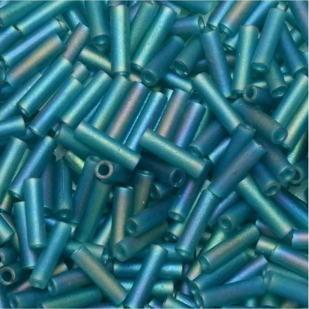 Miyuki Bugle Beads Size #2, 6mm, 17GM Matte Transparent Teal AB