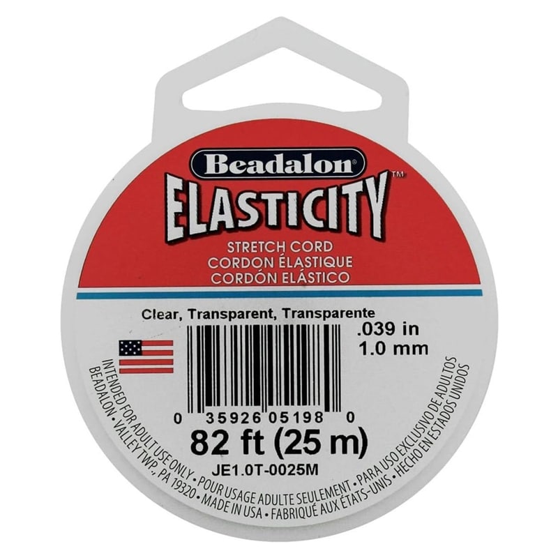 Beadalon Elasticity Stretch Cord, 1.0mm, Clear, 25 m / 82 ft