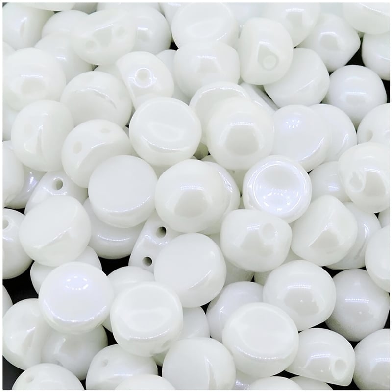 Cabochon Beads 2-Hole 6mm 20pcs – White Shimmer