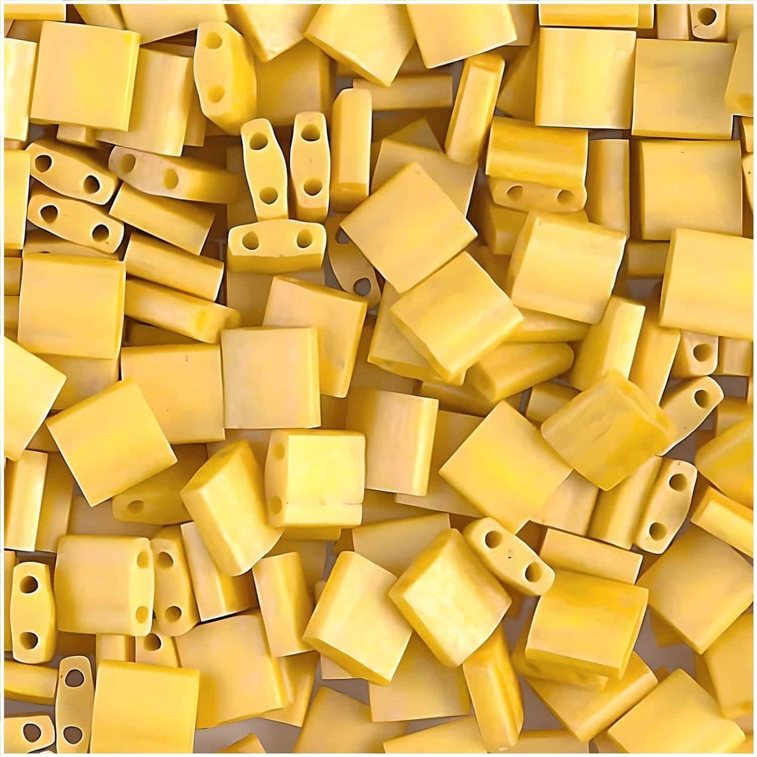 Miyuki Tila Beads 5mm 2-hole Square Matte Yellow Mustard 7.2GM