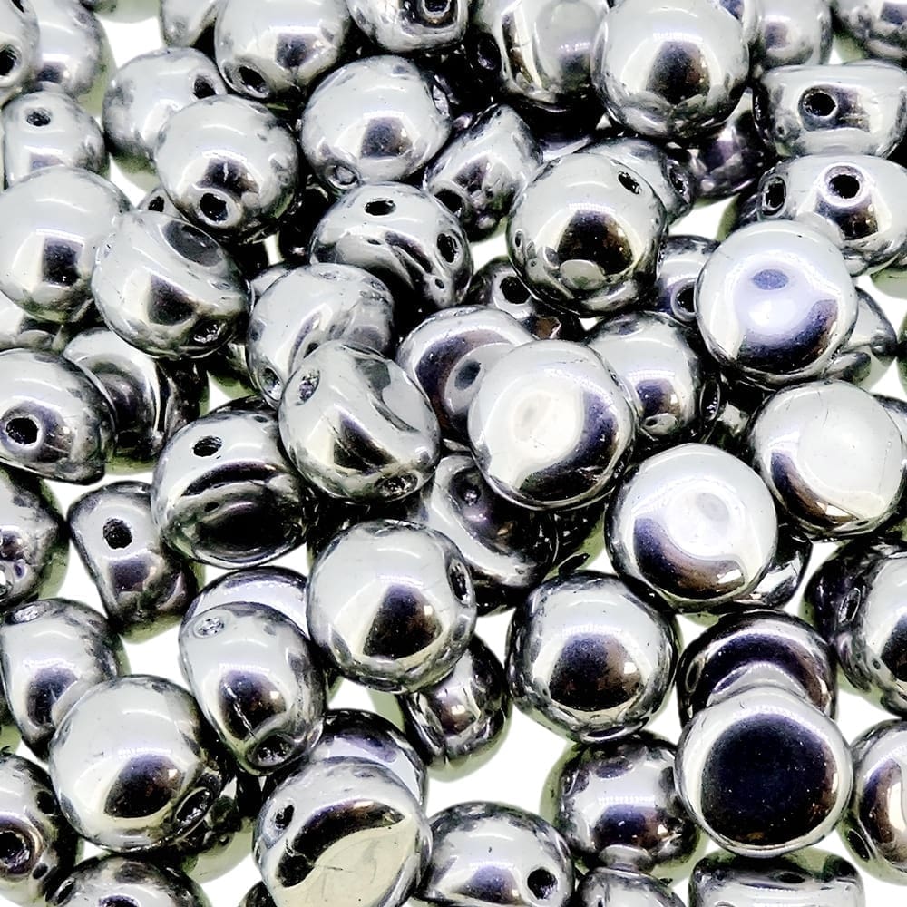 Cabochon Beads 6mm 2-Hole Full Labrador Silver 20pcs