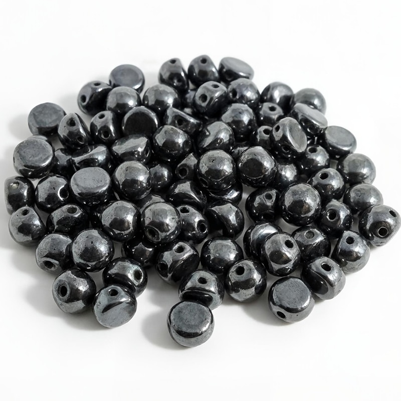Cabochon Beads 2-Hole 6mm 20pcs – Hematite