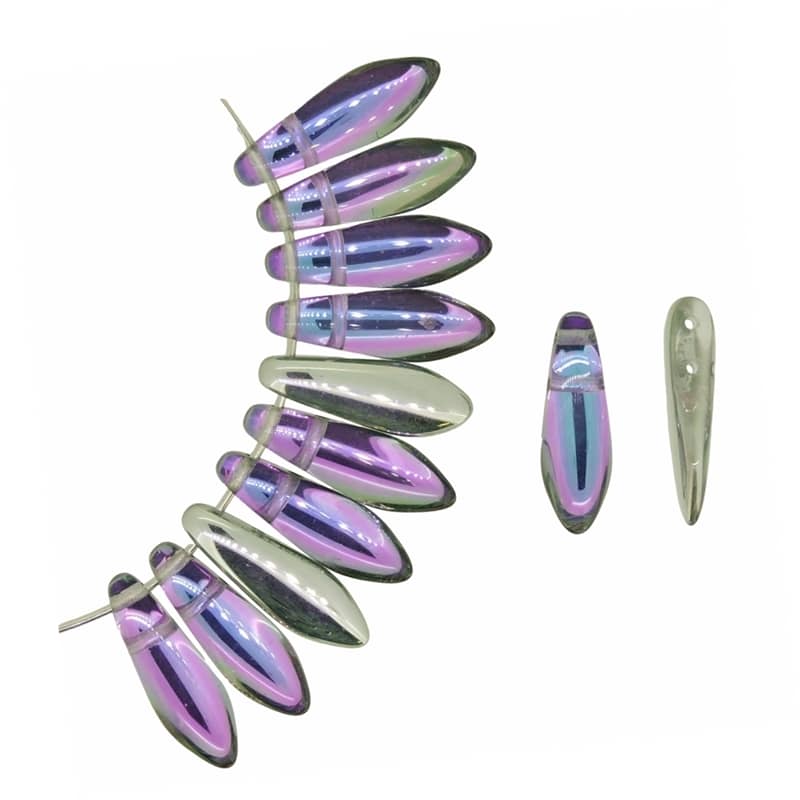 Dagger Beads 2-Hole 5x16mm Crystal Vitrail Light 25pcs