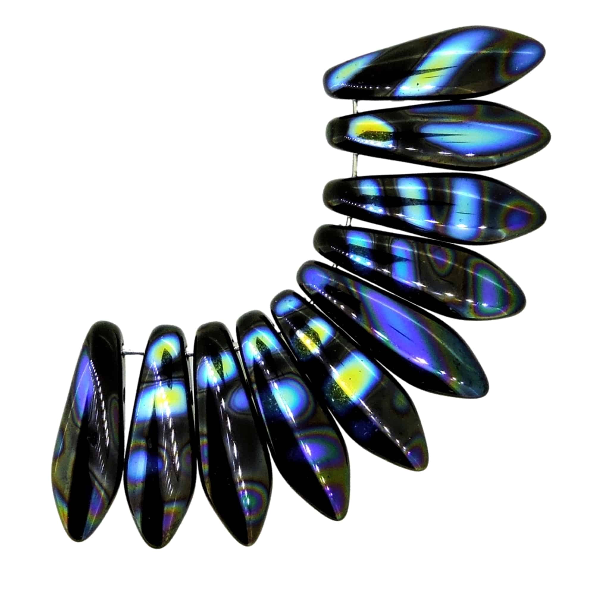 Dagger Beads 2-Hole 5x16mm Jet AB Stripes 25pcs