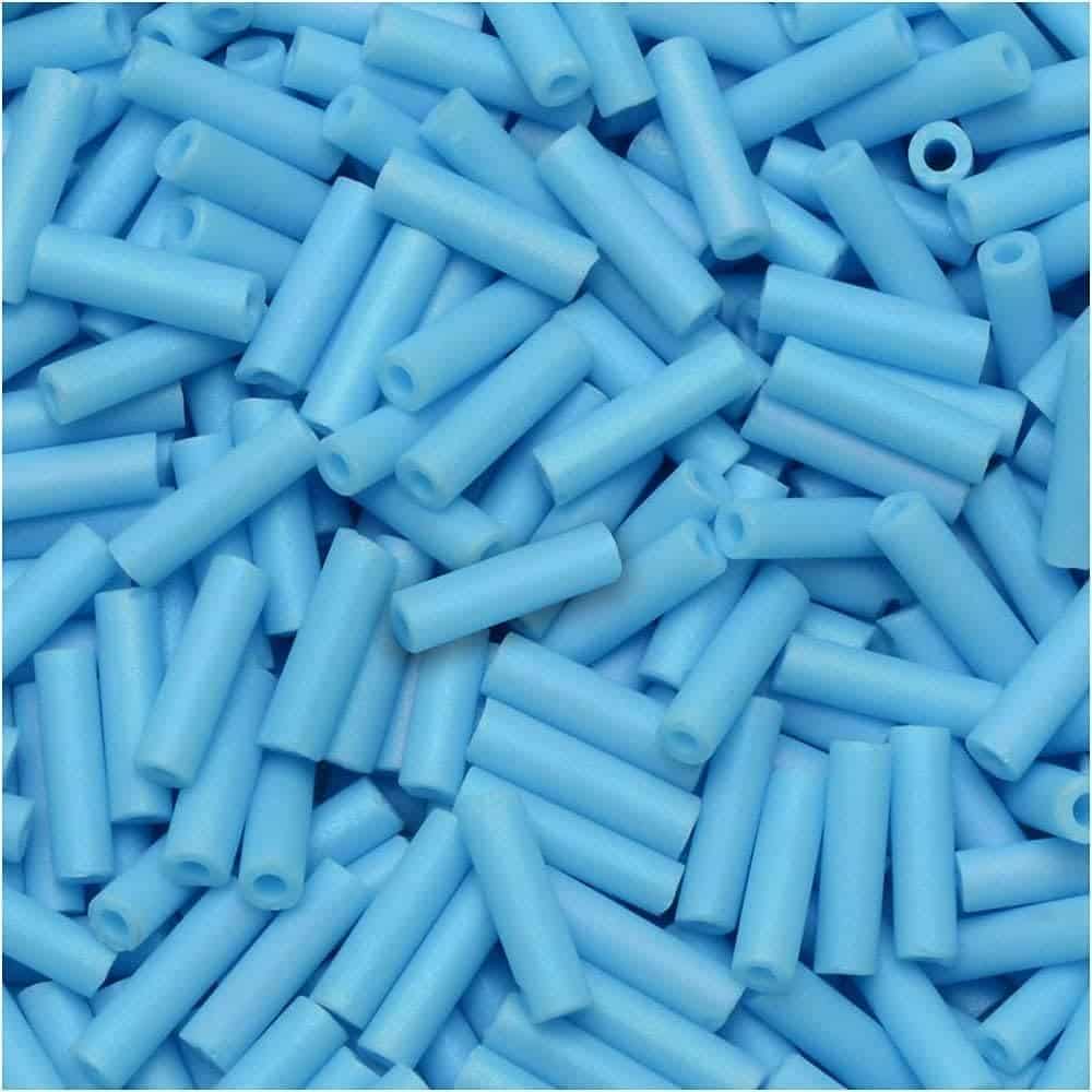 Miyuki Bugle Beads Size #2, 6mm, 17GM Matte Opaque Turquoise AB