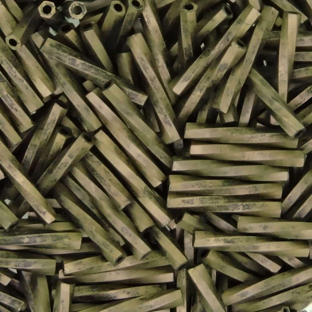 Miyuki Twisted Bugle Beads, 2x12mm, 13GM Gold Antiqued Matte Black