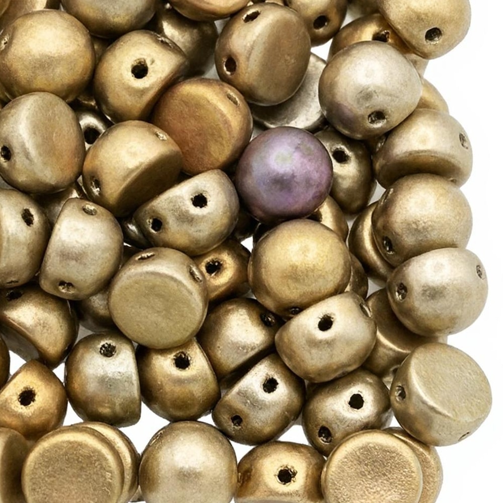 Cabochon Beads 6mm 2-Hole Metallic Gold Mix 20pcs