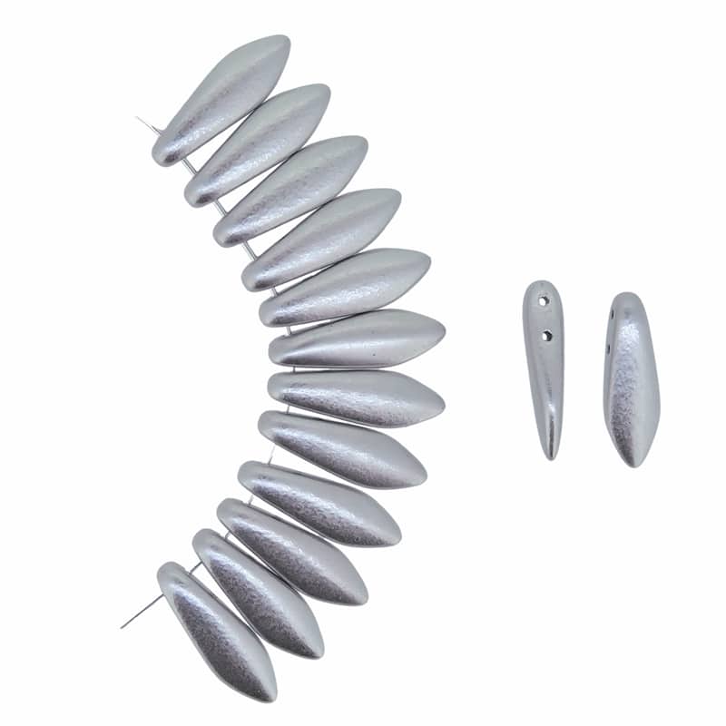 Dagger Beads 2-Hole 5x16mm Aluminum Silver