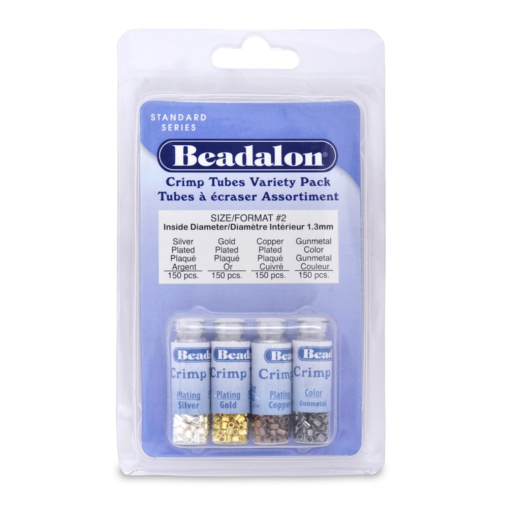 Beadalon Crimp Tube Beads Variety Pack Size 3 in Gold, Silver, Copper & Black, 600 Pieces
