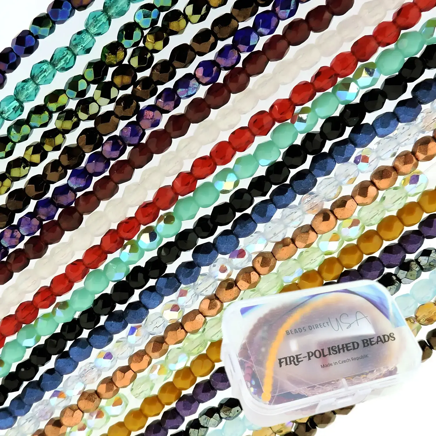 Fire Polished Round Beads 3mm, Approx 500pcs, 10 Strands, Assorted Colors in Storage Container