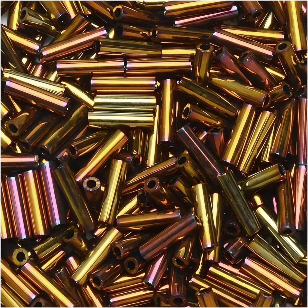 Miyuki Bugle Beads Size #2, 6mm, 17GM Metallic Gold Iris
