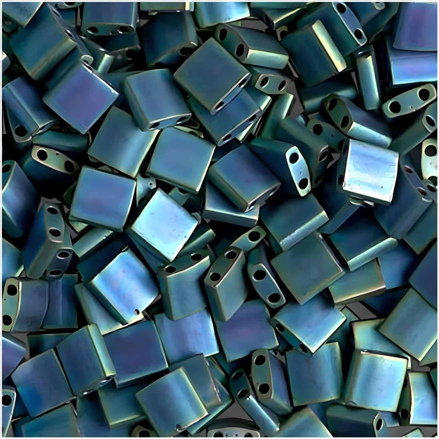Miyuki Tila Beads 5mm 2-hole Square Matte Metallic Blue Green 7.2GM