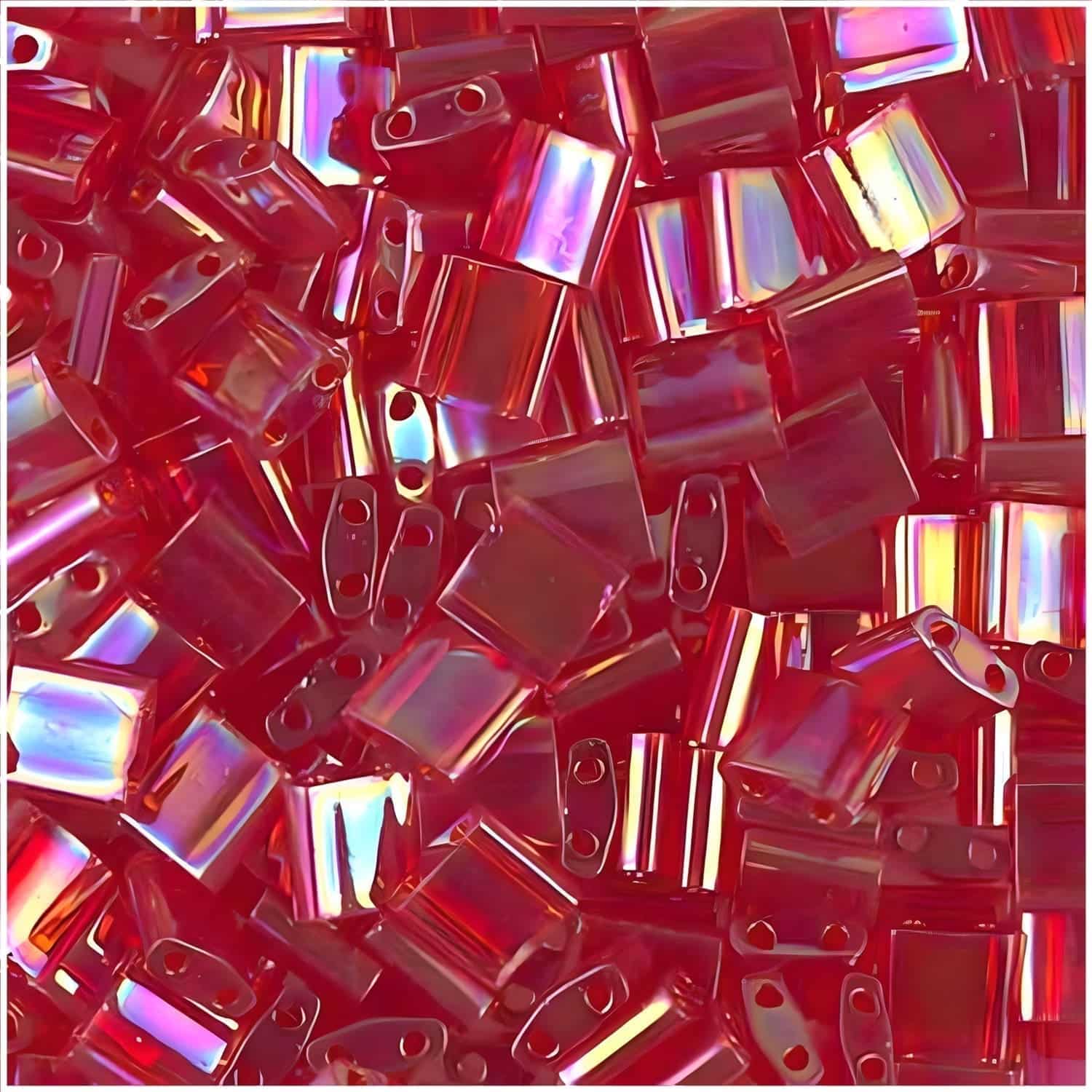 Miyuki Tila Beads 5mm 2-hole Square Transparent Red AB 7.2GM