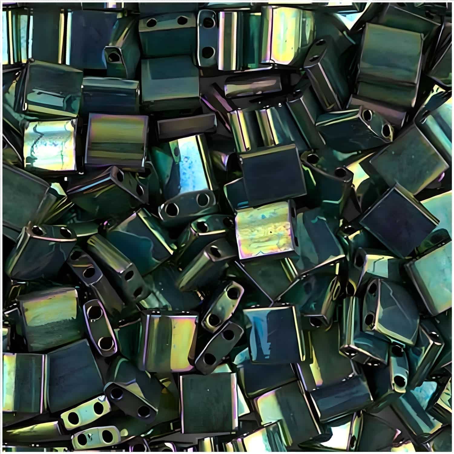 Miyuki Tila Beads 5mm 2-hole Square Metallic Green Iris 7.2GM TL468