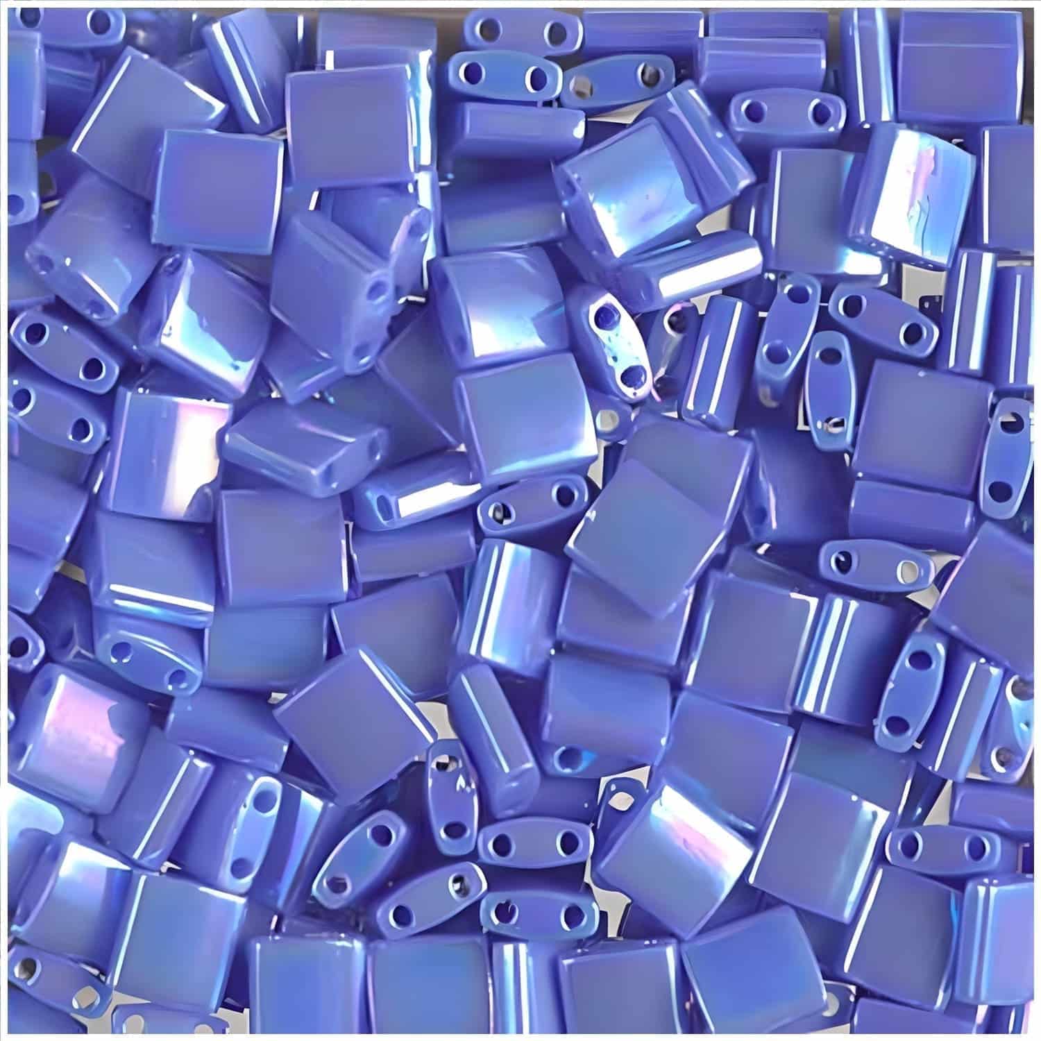Miyuki Tila Beads 5mm 2-hole Square Opaque Periwinkle AB 7.2GM TL483