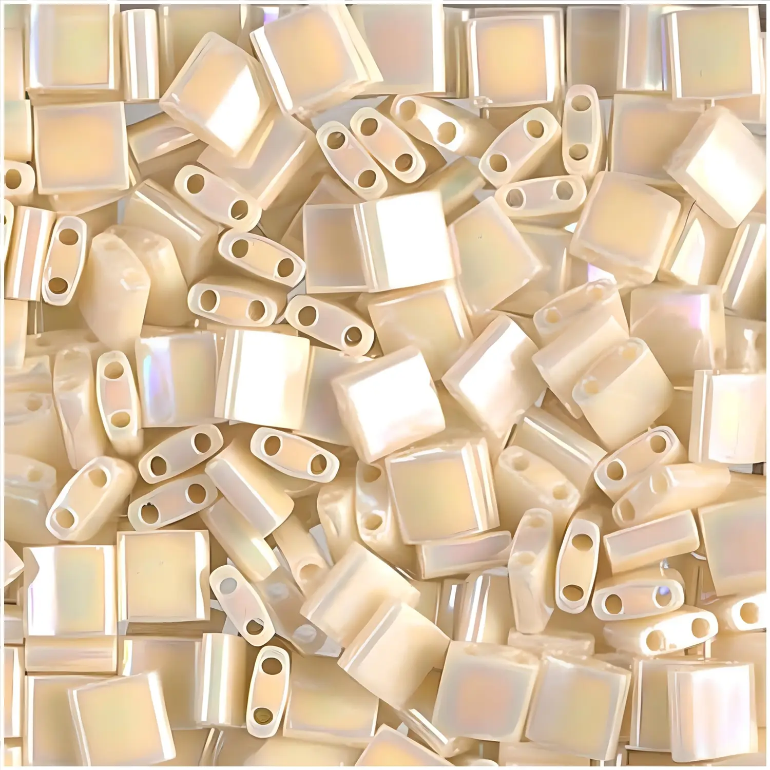 Miyuki Tila Beads 5mm 2-hole Square Ivory Pearl Ceylon AB 7.2GM
