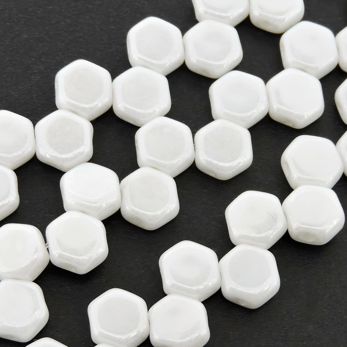 Honeycomb Beads 2-Hole Czech Glass 6mm 30pcs Chalk White Luster