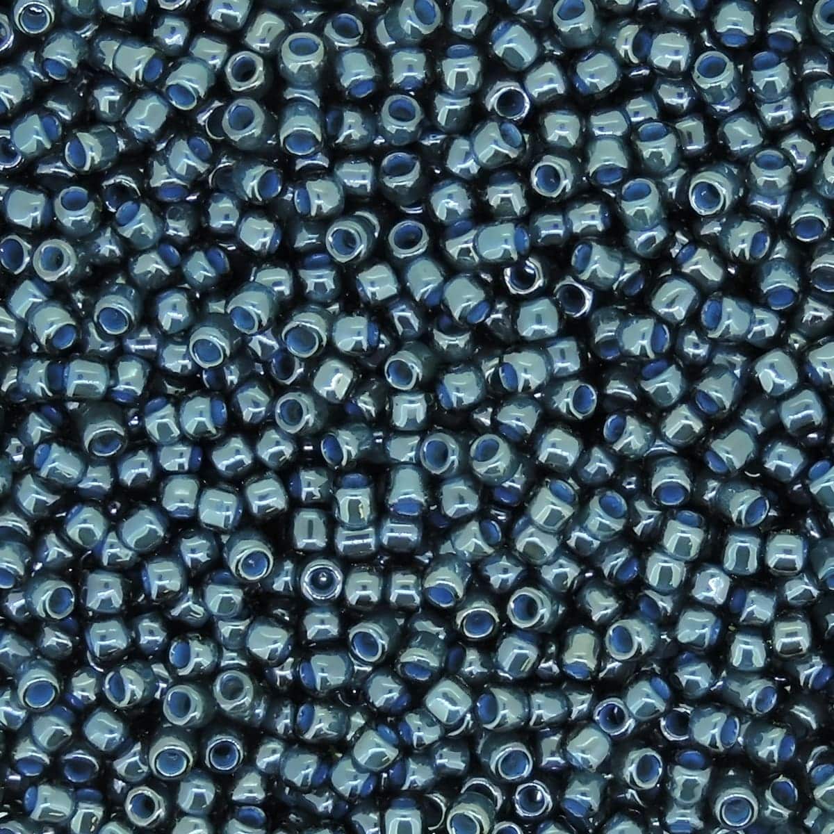 Toho Seed Beads Round Size 11/0 28GM Luster Emerald Lined Denim Blue 11-374
