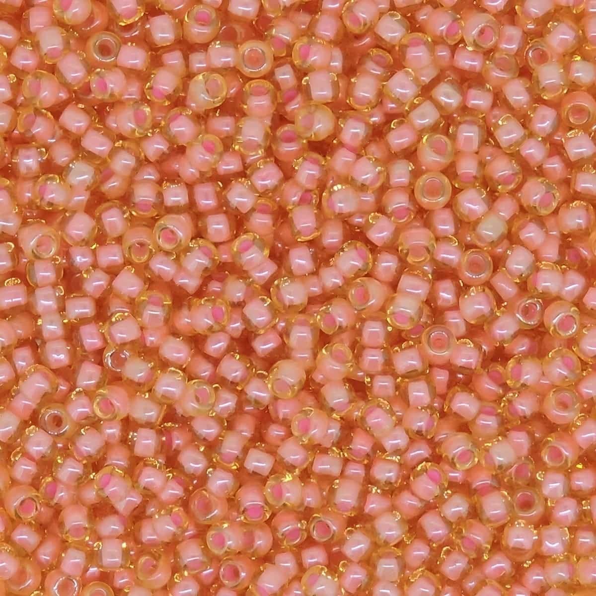 Toho Seed Beads Round Size 11/0 28GM Coral Lined Jonquil 11-956