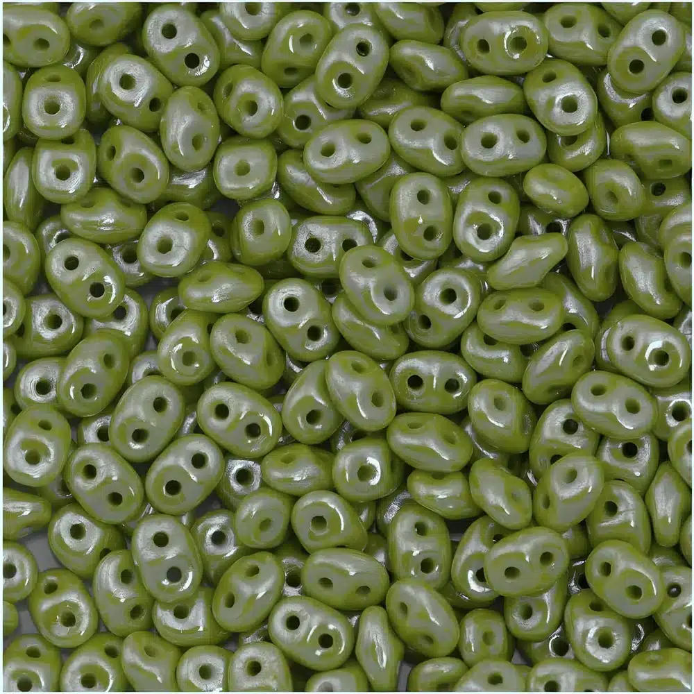 SuperDuo Beads Two-hole 5×2.5mm Opaque Green White Luster 22.5GM