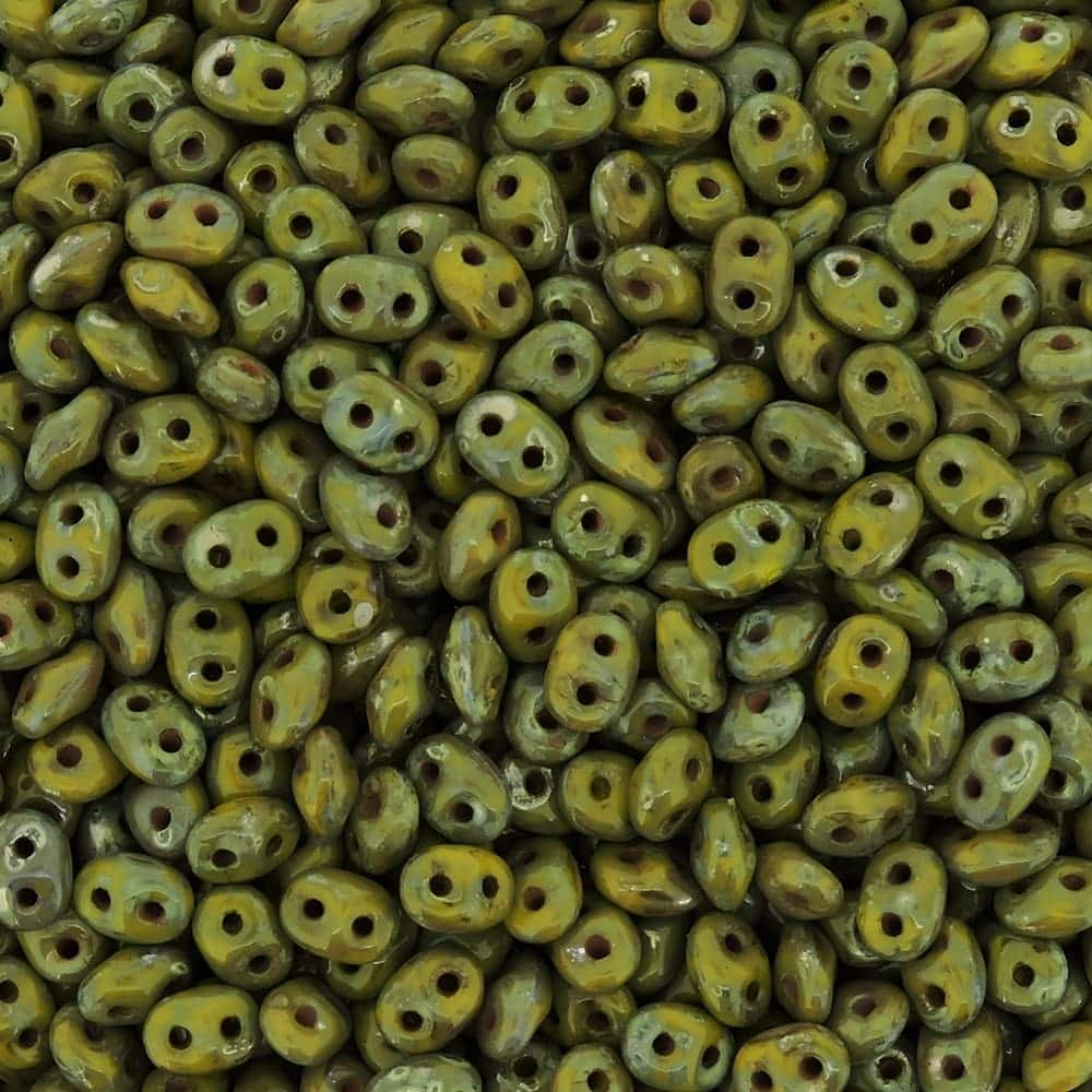SuperDuo Beads Two-hole 5×2.5mm Opaque Green Picasso 22.5GM