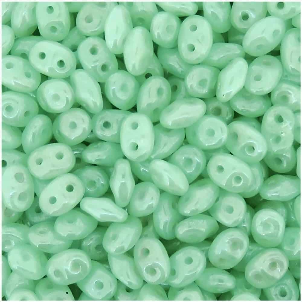 SuperDuo Beads Two-hole 5×2.5mm Opal Green Aqua White Luster 22.5GM