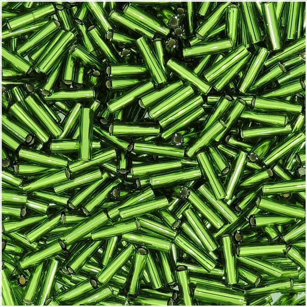 Miyuki Bugle Beads Size #2, 6mm, 17GM Silver Lined Olive Green