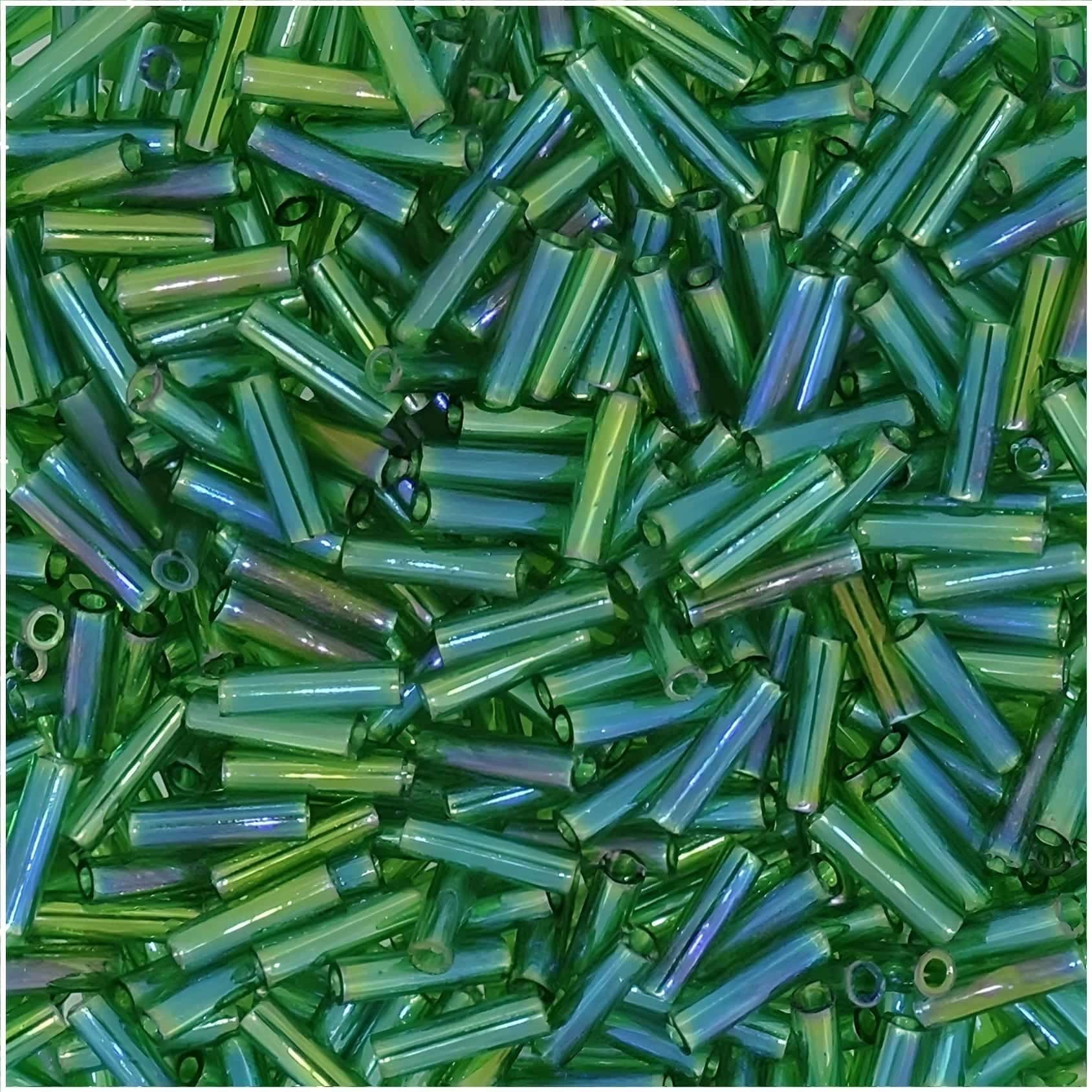 Miyuki Bugle Beads Size #2, 6mm, 17GM Green AB