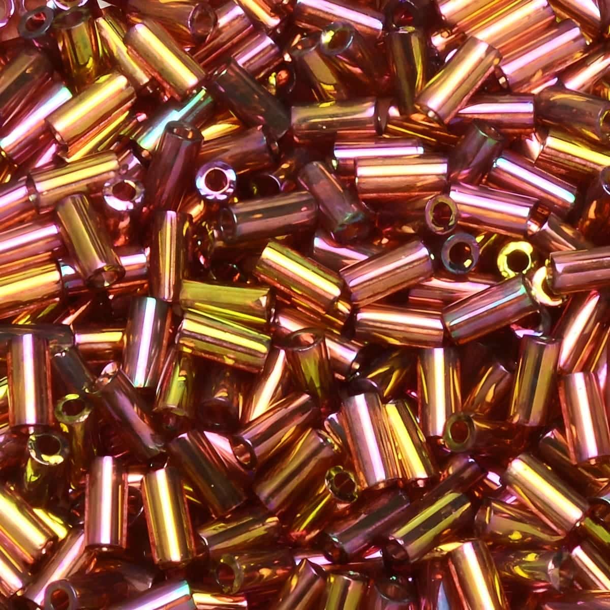 Miyuki Bugle Beads Size #1, 3mm 19.5GM Dark Topaz Rainbow Gold Luster