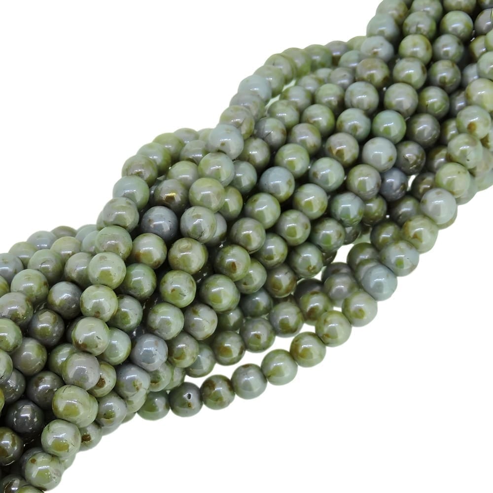 Round Beads 4mm Czech Glass Druk – Opaque Green Luster 100pcs