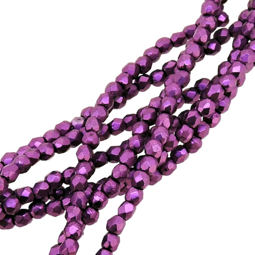 Fire Polished 2mm Faceted Round Beads 50pcs – Saturated Metallic Pink Yarrow