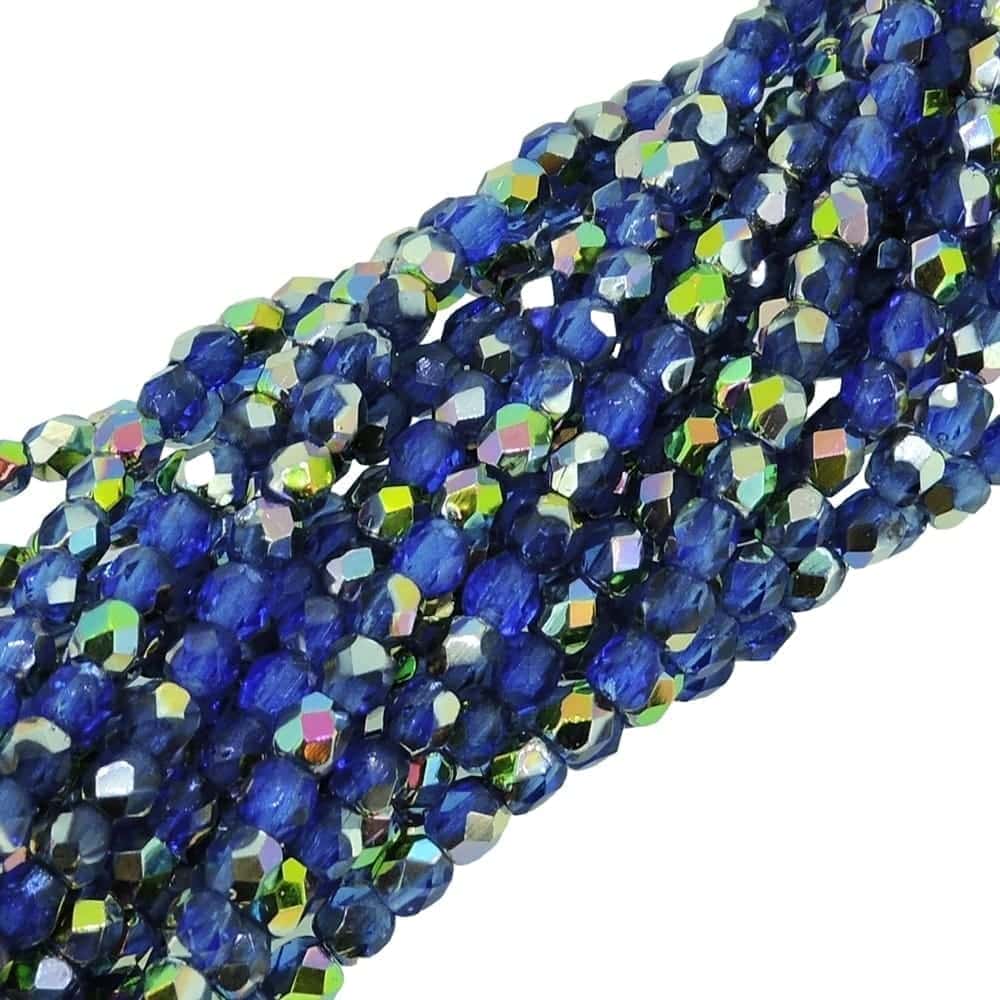 Fire Polished 3mm Faceted Round Beads 50pcs – Sapphire Blue Vitrail
