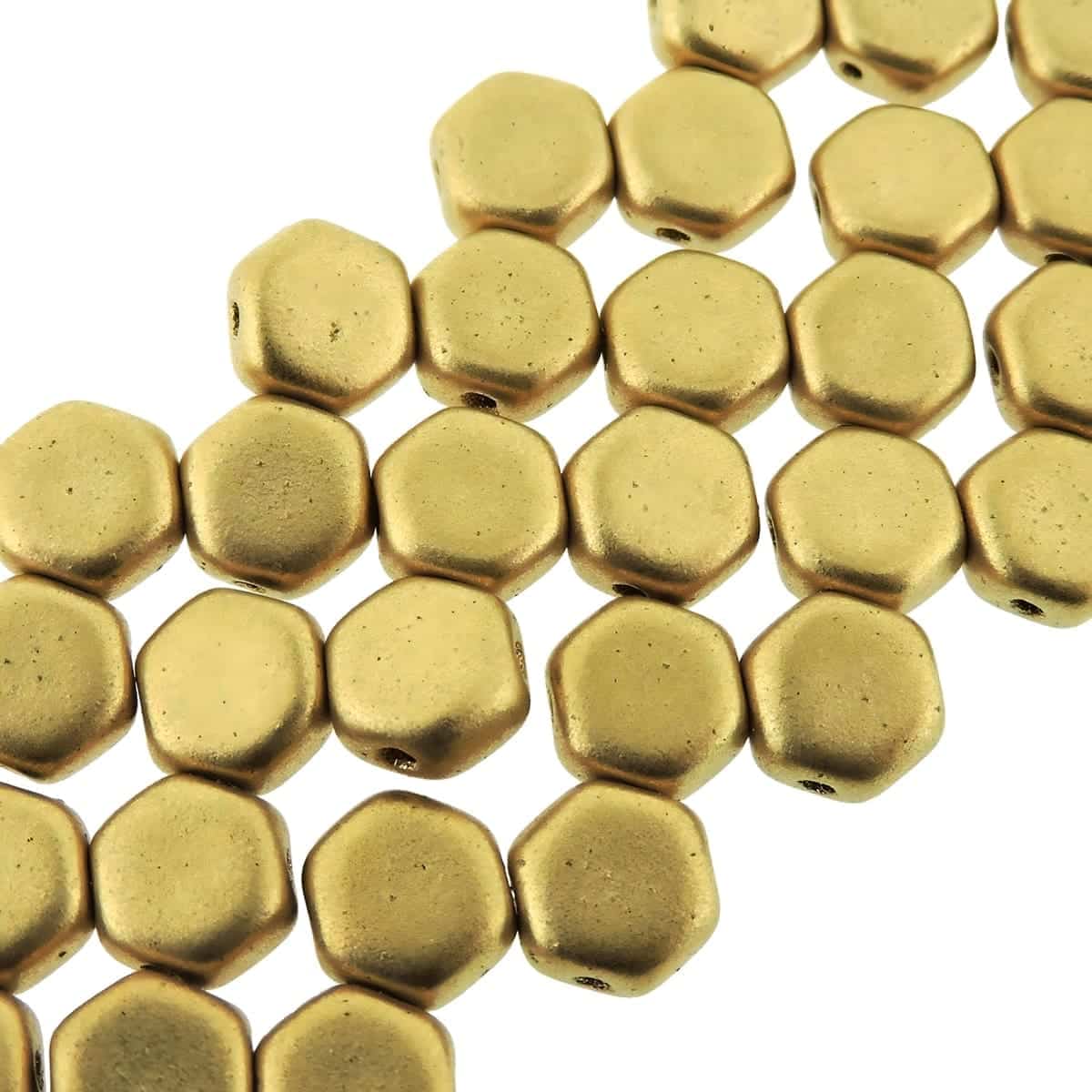 Honeycomb Beads 2-Hole Czech Glass 6mm 30pcs Pale Gold