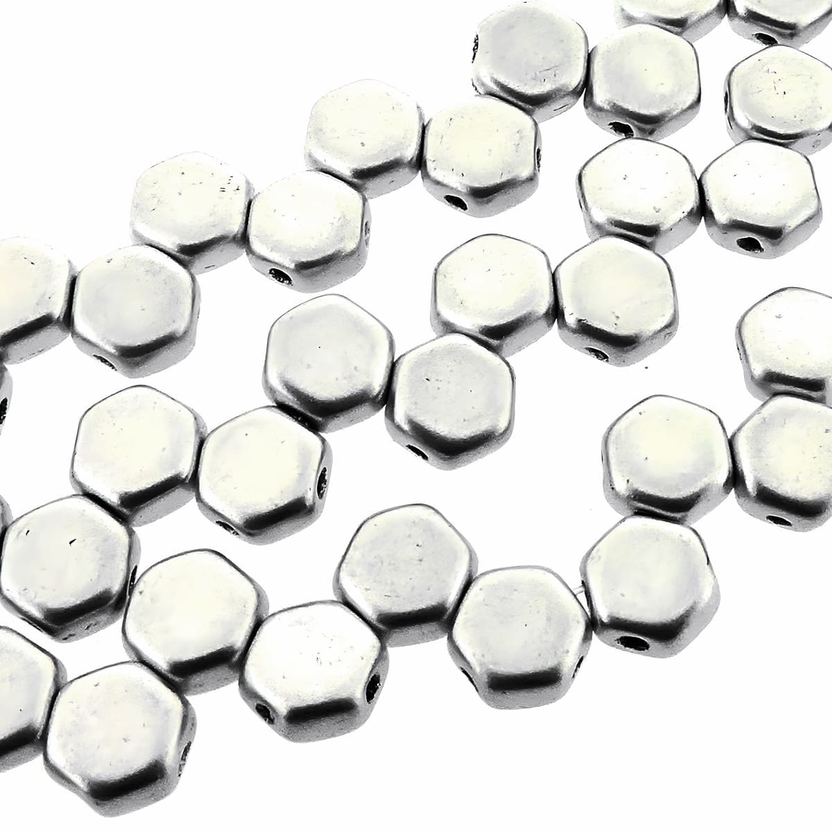 Honeycomb Beads 2-Hole Czech Glass 6mm 30pcs Aluminum Silver