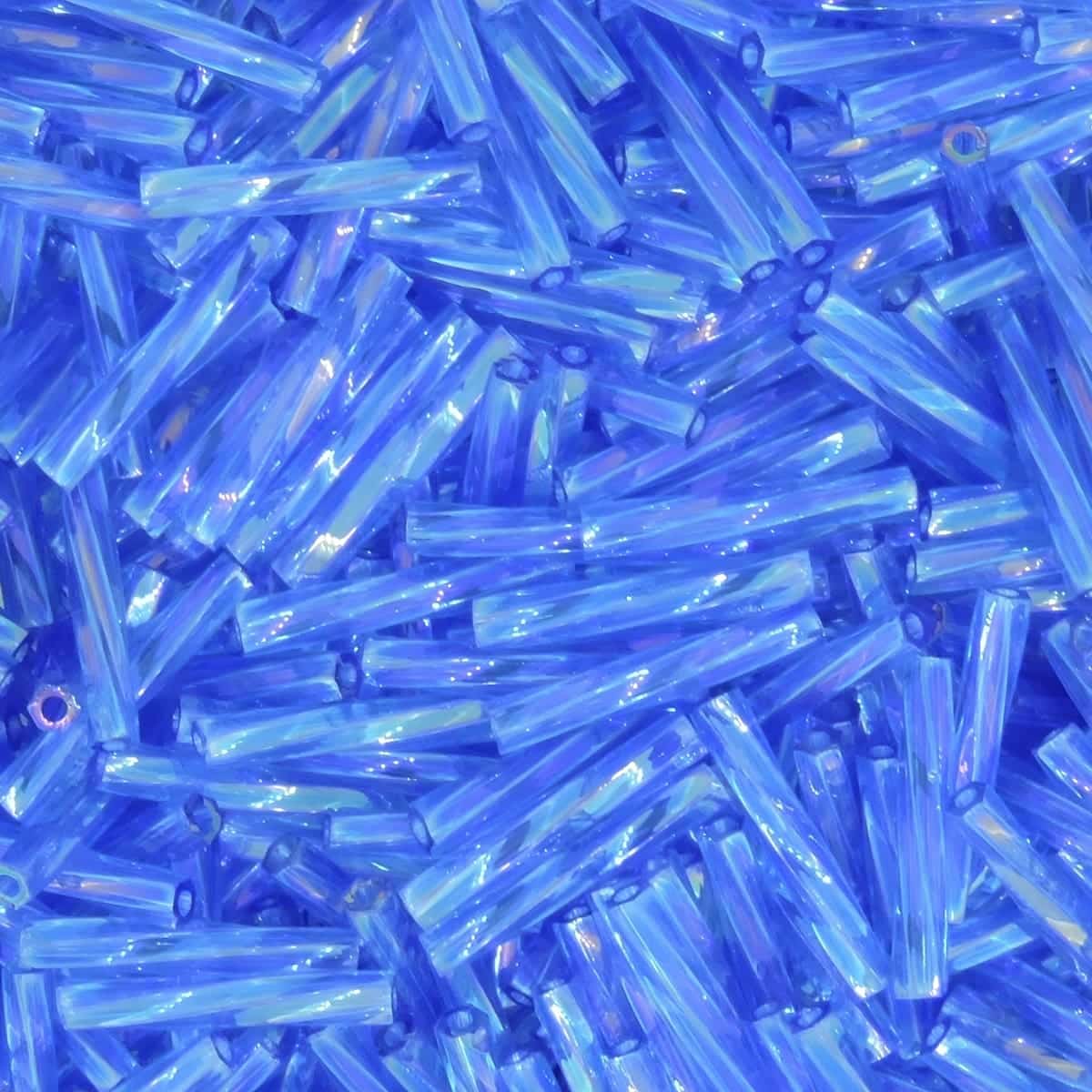 Miyuki Twisted Bugle Beads, 2x12mm, 13GM Transparent Sapphire Blue AB