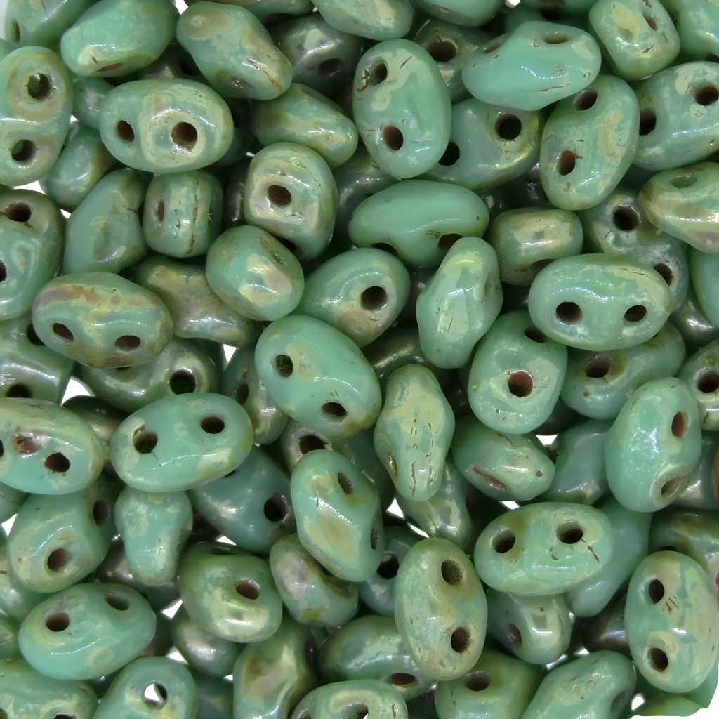 MiniDuo Two-hole Beads 4x2mm Turquoise Green Picasso 8GM