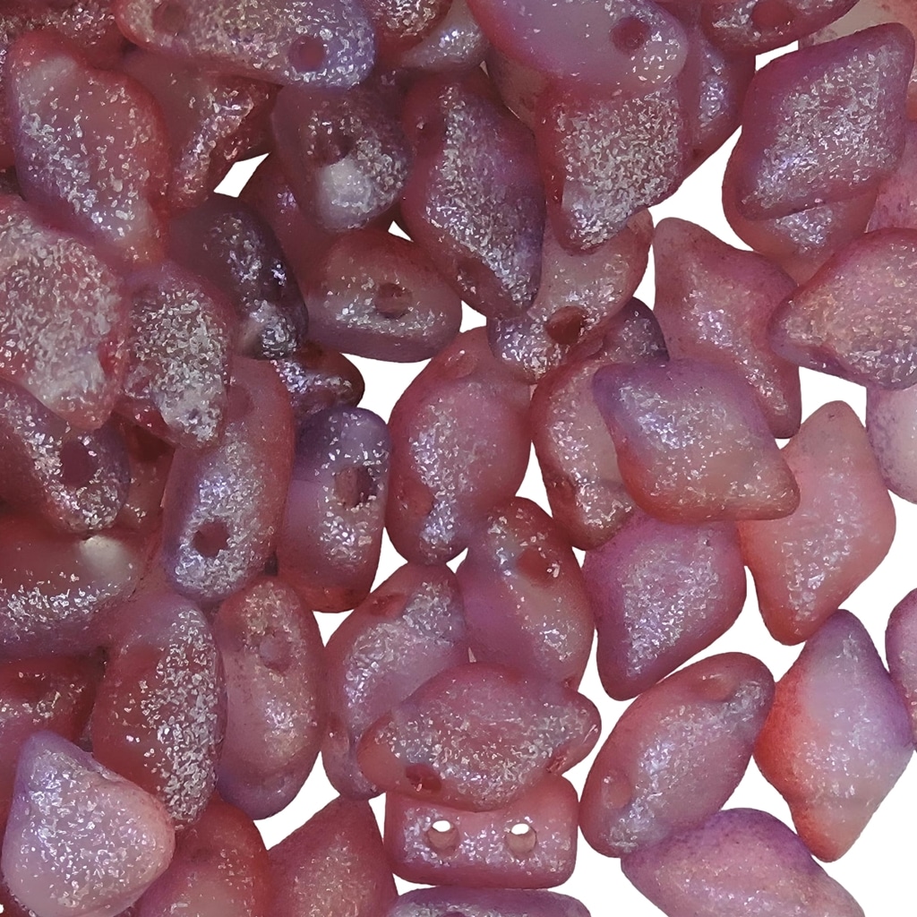GemDuo Beads 2-Hole 8x5mm 10GM – Frozen Matte Pink-Purple Mix