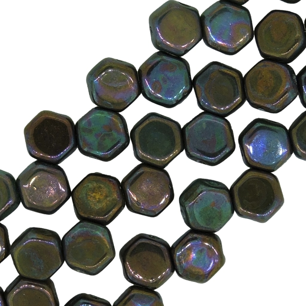 Honeycomb Beads 2-Hole Glass 6mm 30pcs Hodge Podge Seafoam Nebula