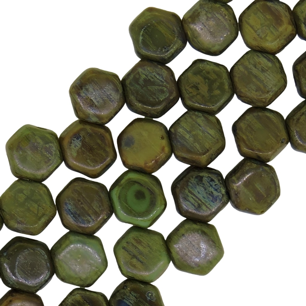 Honeycomb Beads 2-Hole Glass 6mm 30pcs Hodge Podge Seafoam Travertine