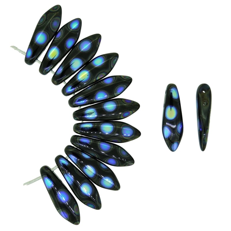 Dagger Beads 2-Hole 5x16mm Jet AB Dots 25pcs