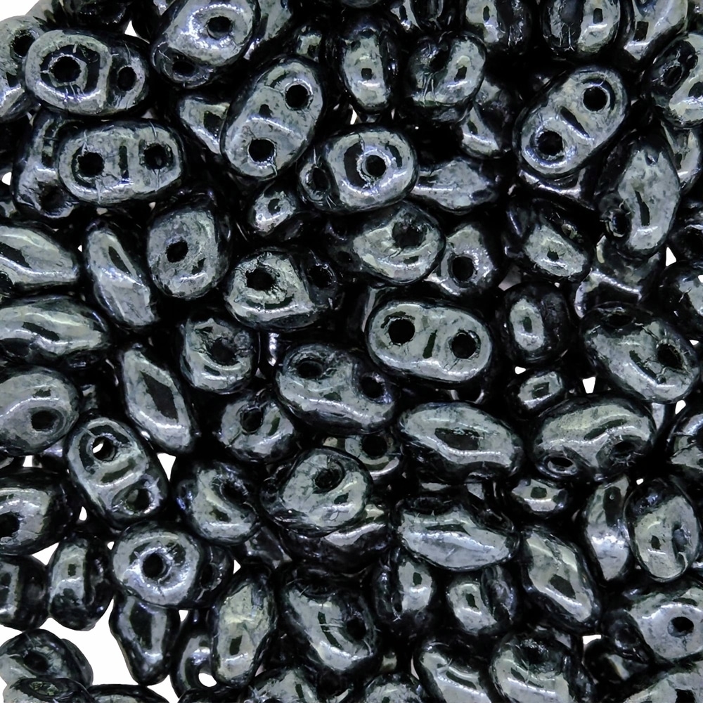 MiniDuo Two-hole Beads 4x2mm Jet Hematite 8GM
