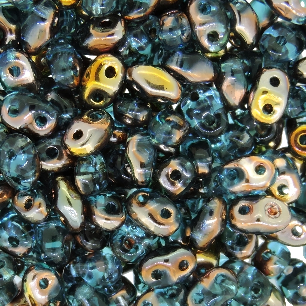 MiniDuo Two-hole Beads 4x2mm Aqua Capri Gold 8GM