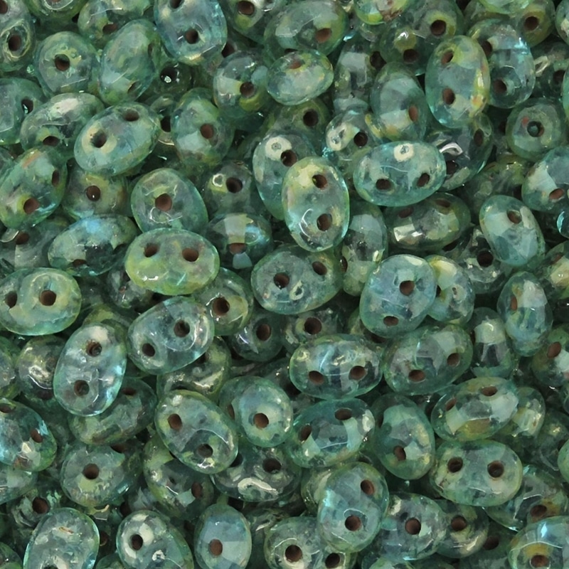 SuperDuo Beads Two-hole 5×2.5mm Aqua Picasso 22.5GM