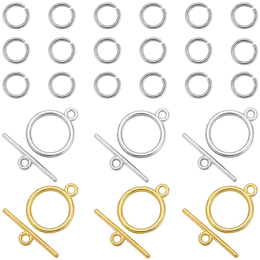 Set of 2 Colors 60pcs Toggle Clasps Plus 200 Stainless Steel Jump Rings