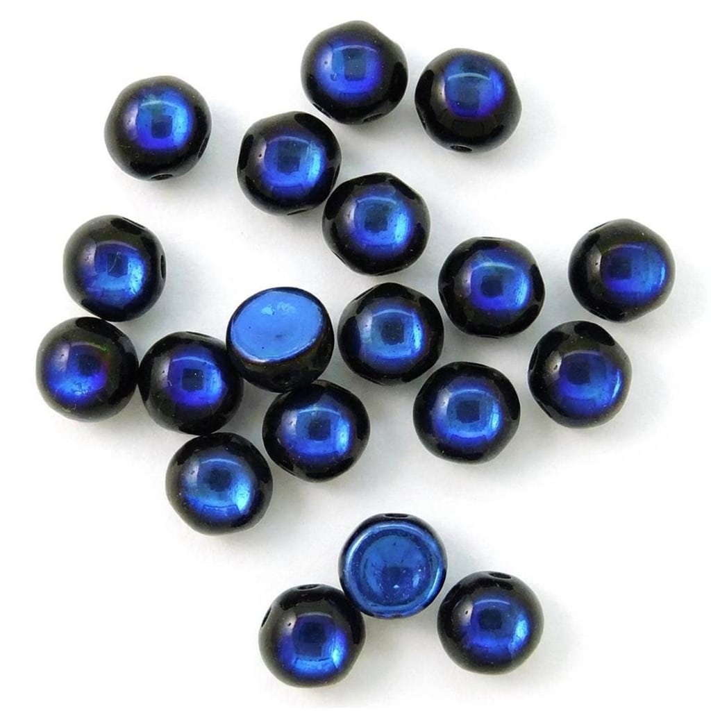 Cabochon Beads 6mm 2-Hole Jet Full Azuro 20pcs